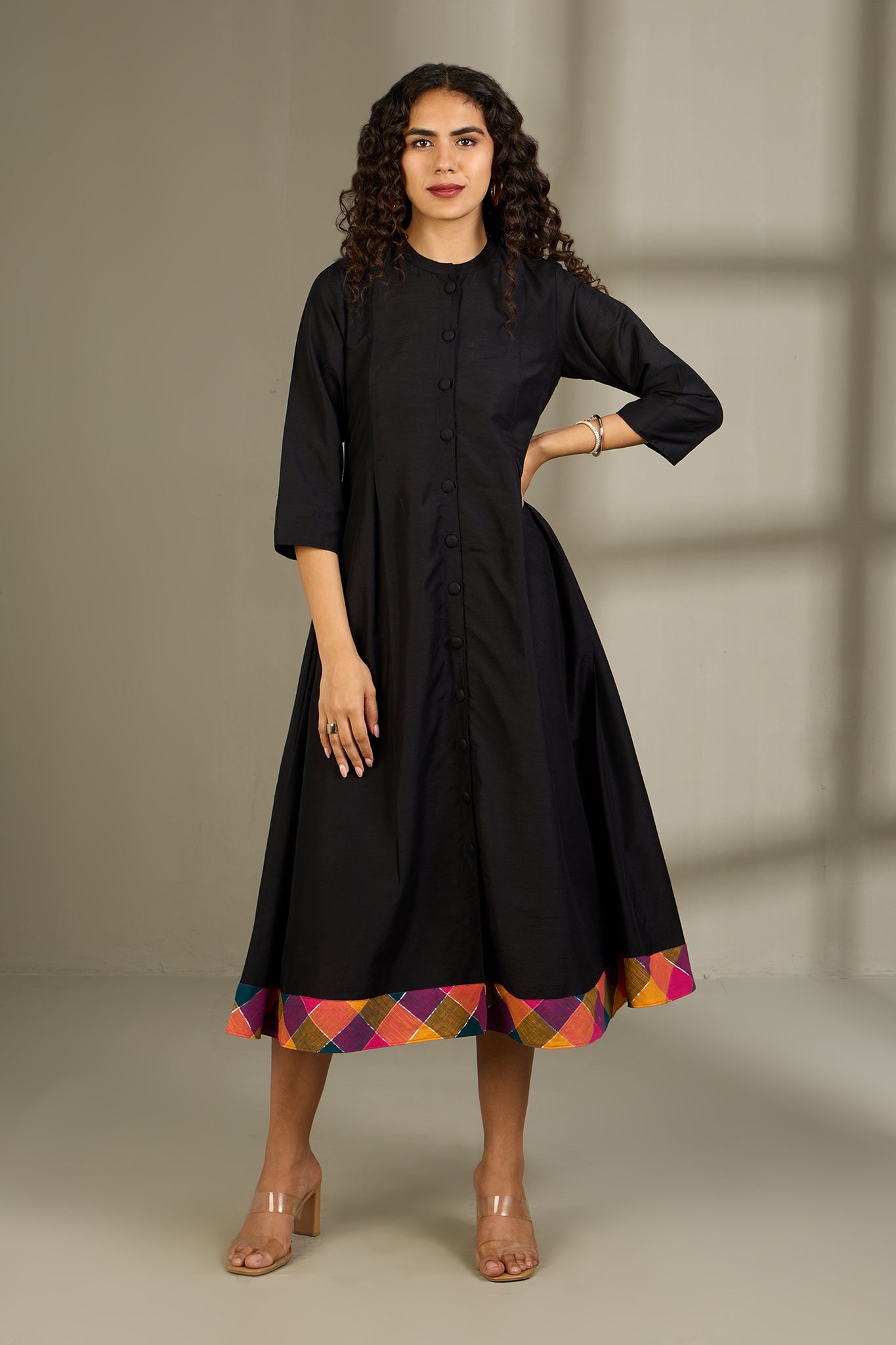 Maati Craft Twilight Tapestry Luxe Long Button Down Silk Slub Maxi Dress