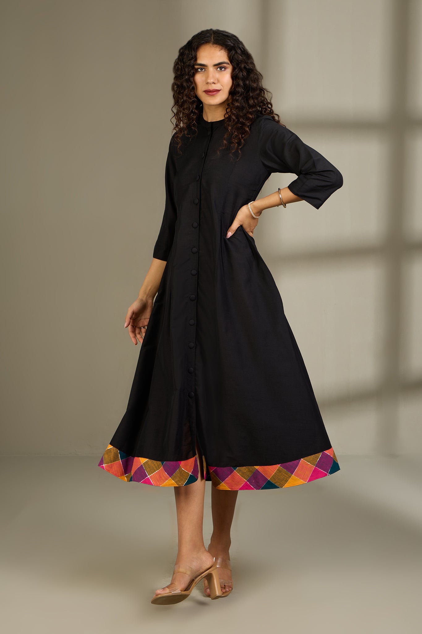 Maati Craft Twilight Tapestry Luxe Long Button Down Silk Slub Maxi Dress