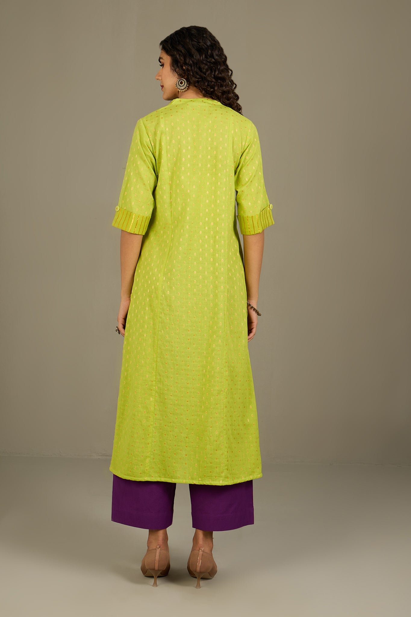 Maati Craft Lime Luster Stripes Long Panel Kurta Only