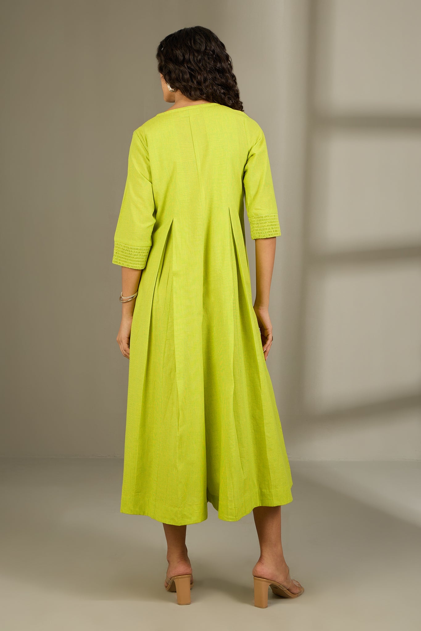 Maati Craft Lime Fizz Jumpsuit with Pockets & Smocked Sleeve