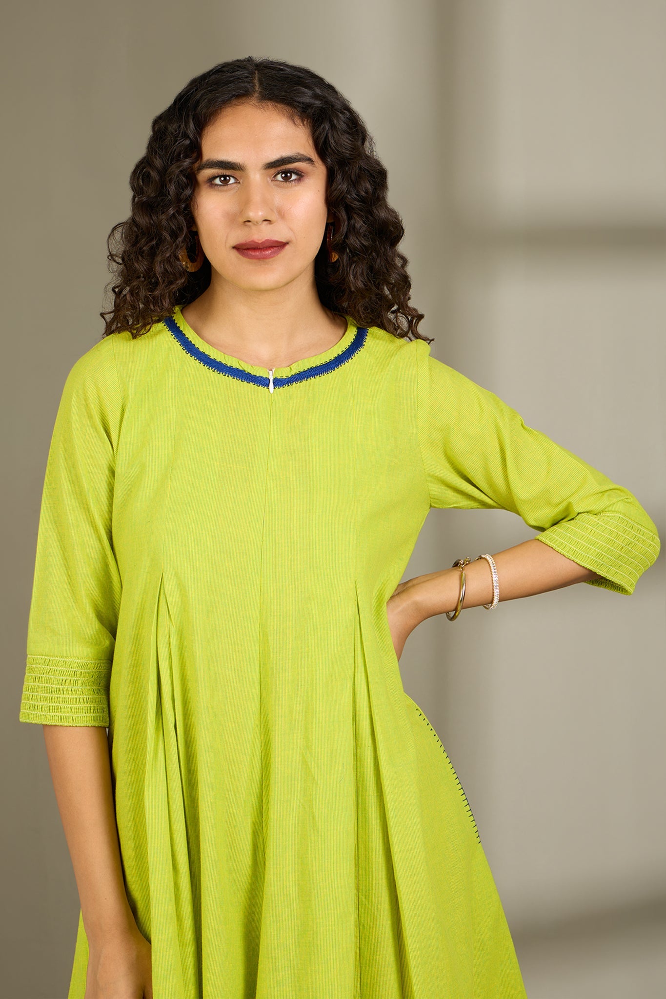 Maati Craft Lime Fizz Jumpsuit with Pockets & Smocked Sleeve