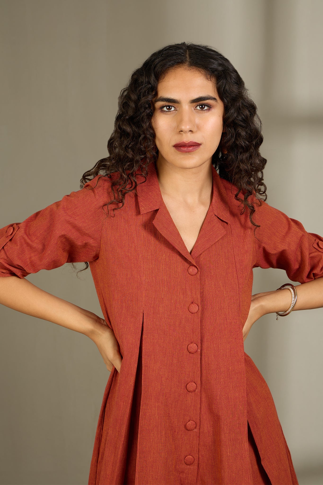 Maati Craft Burnished Earth Cotton Jumpsuit with Pockets & Collar