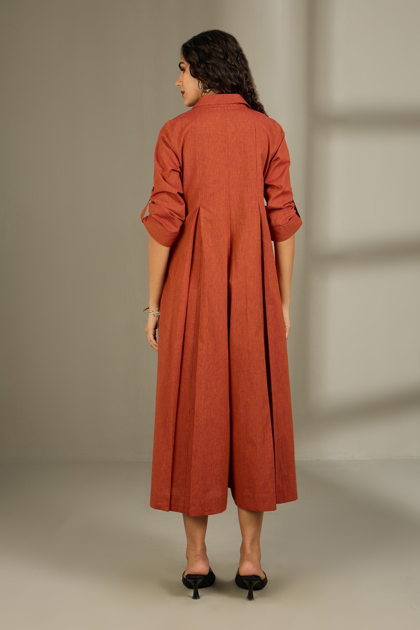 Maati Craft Burnished Earth Cotton Jumpsuit with Pockets & Collar