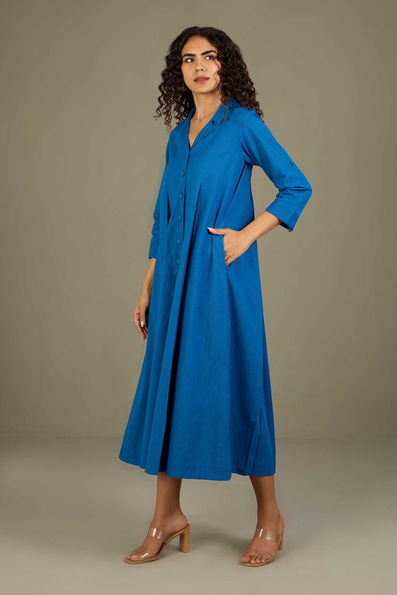 Maati Craft Azure Serenade Cotton Jumpsuit with Pockets & Collar