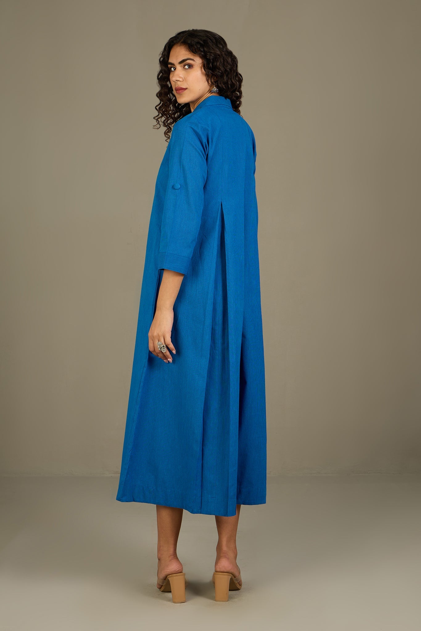 Maati Craft Azure Serenade Cotton Jumpsuit with Pockets & Collar