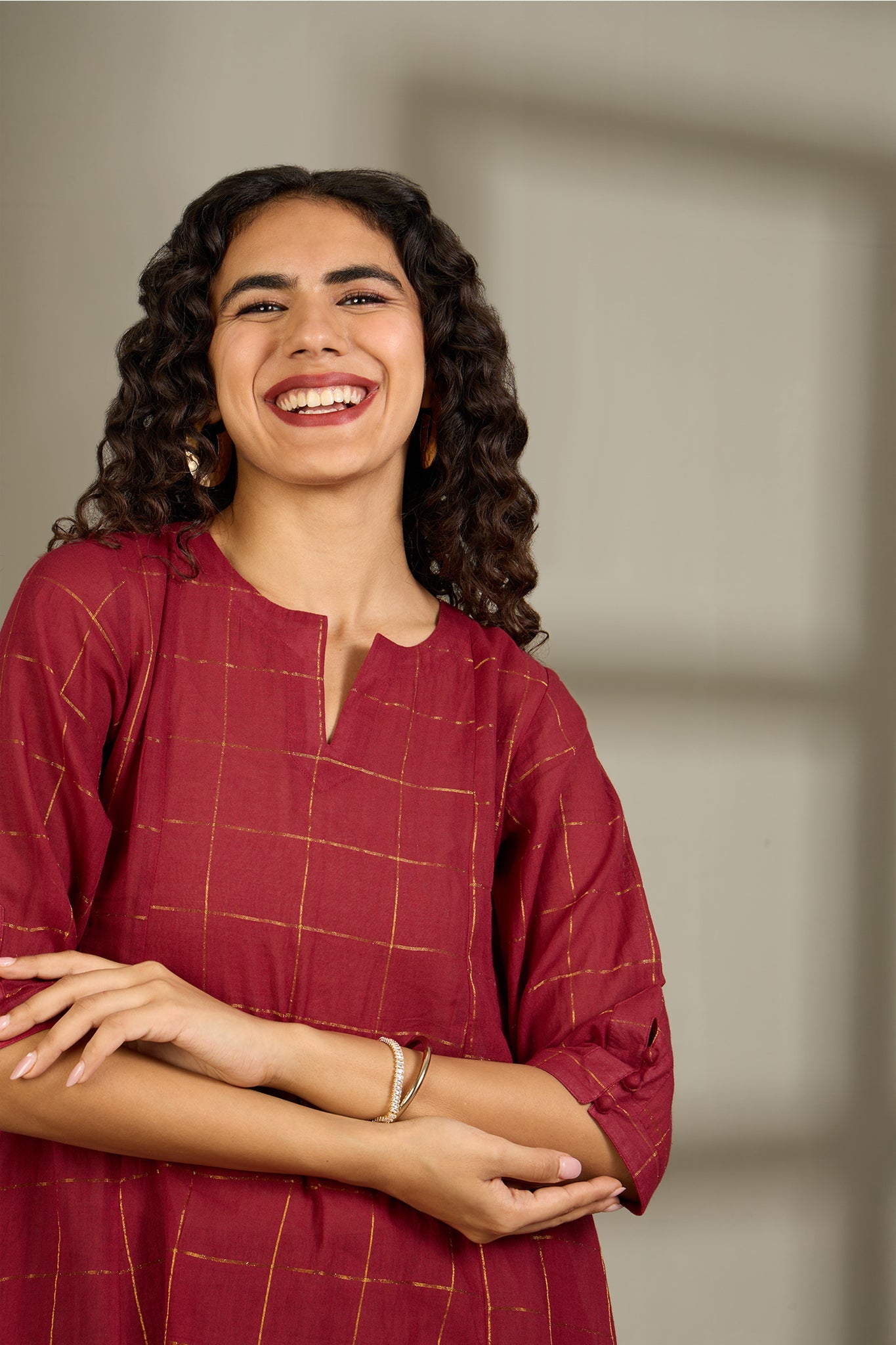 Maati Craft Amber Gridlight Asymmetrical Hemline Kurta