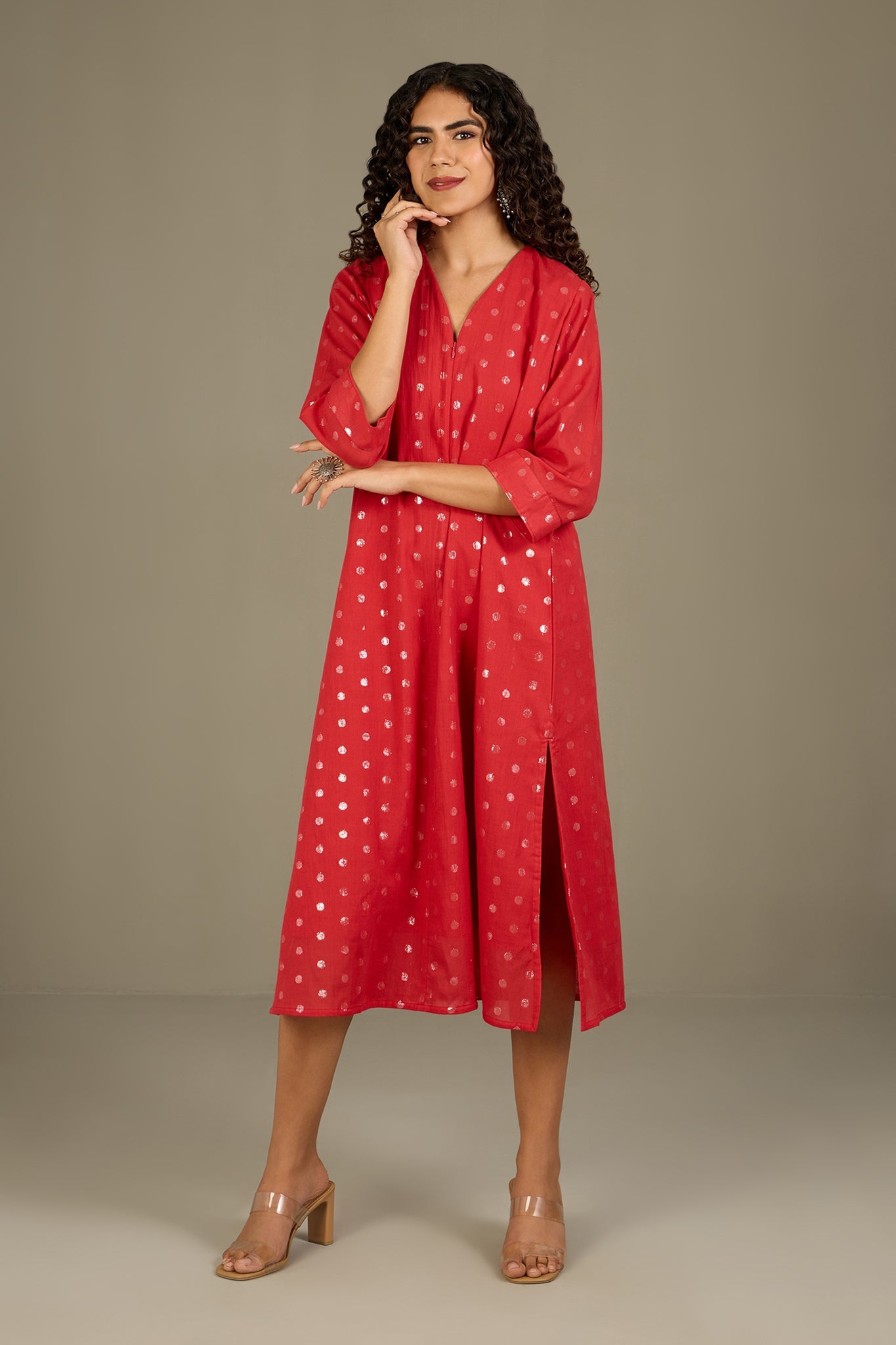 red full front zipper dress