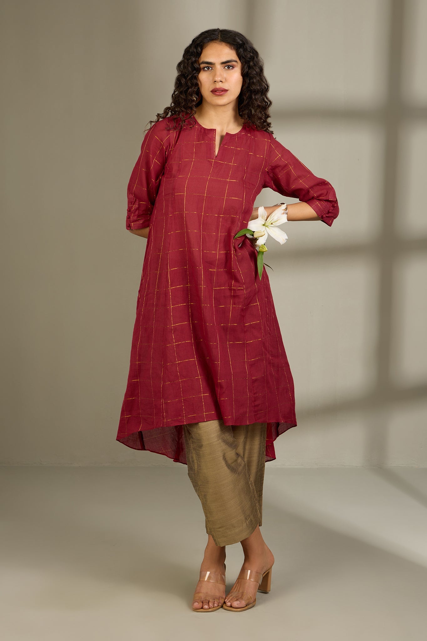 Maati Craft Amber Gridlight Asymmetrical Hemline Kurta