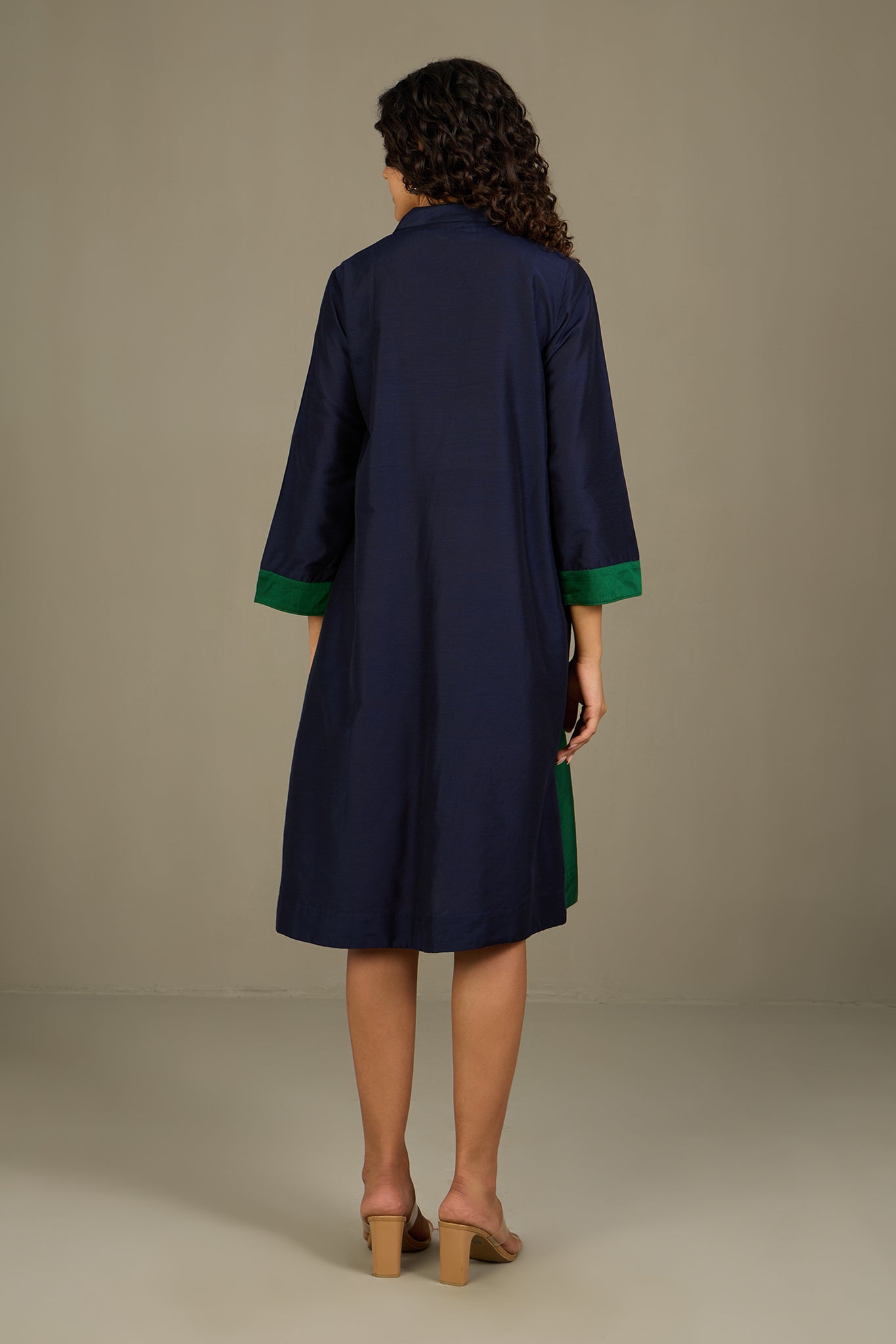 Maati Craft Midnight in the Forest Silk Slub Cross Shirt Dress
