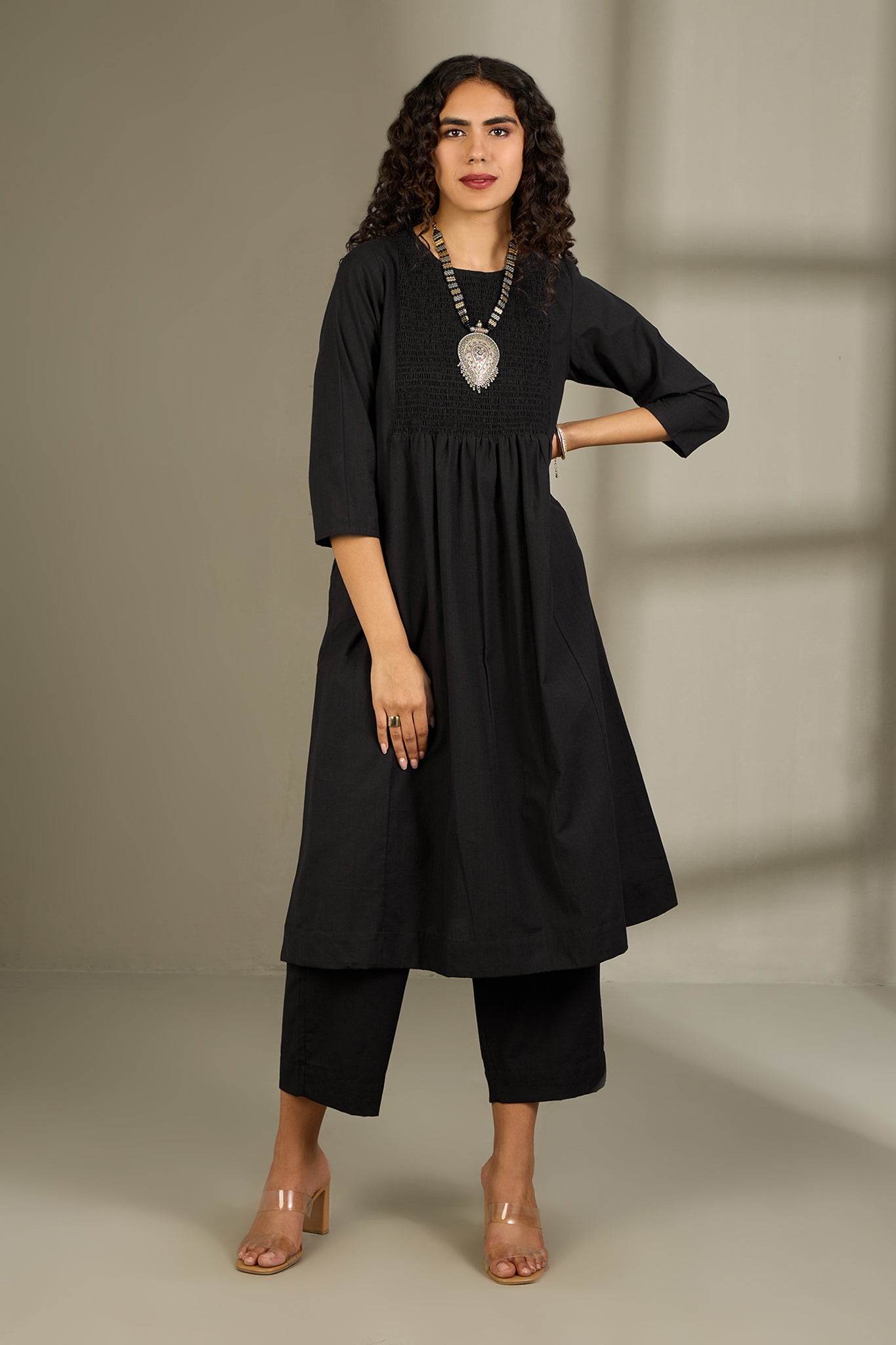 Maati Craft Co-ord Set Midnight Muse Smocked Yoke Kurta & Pants