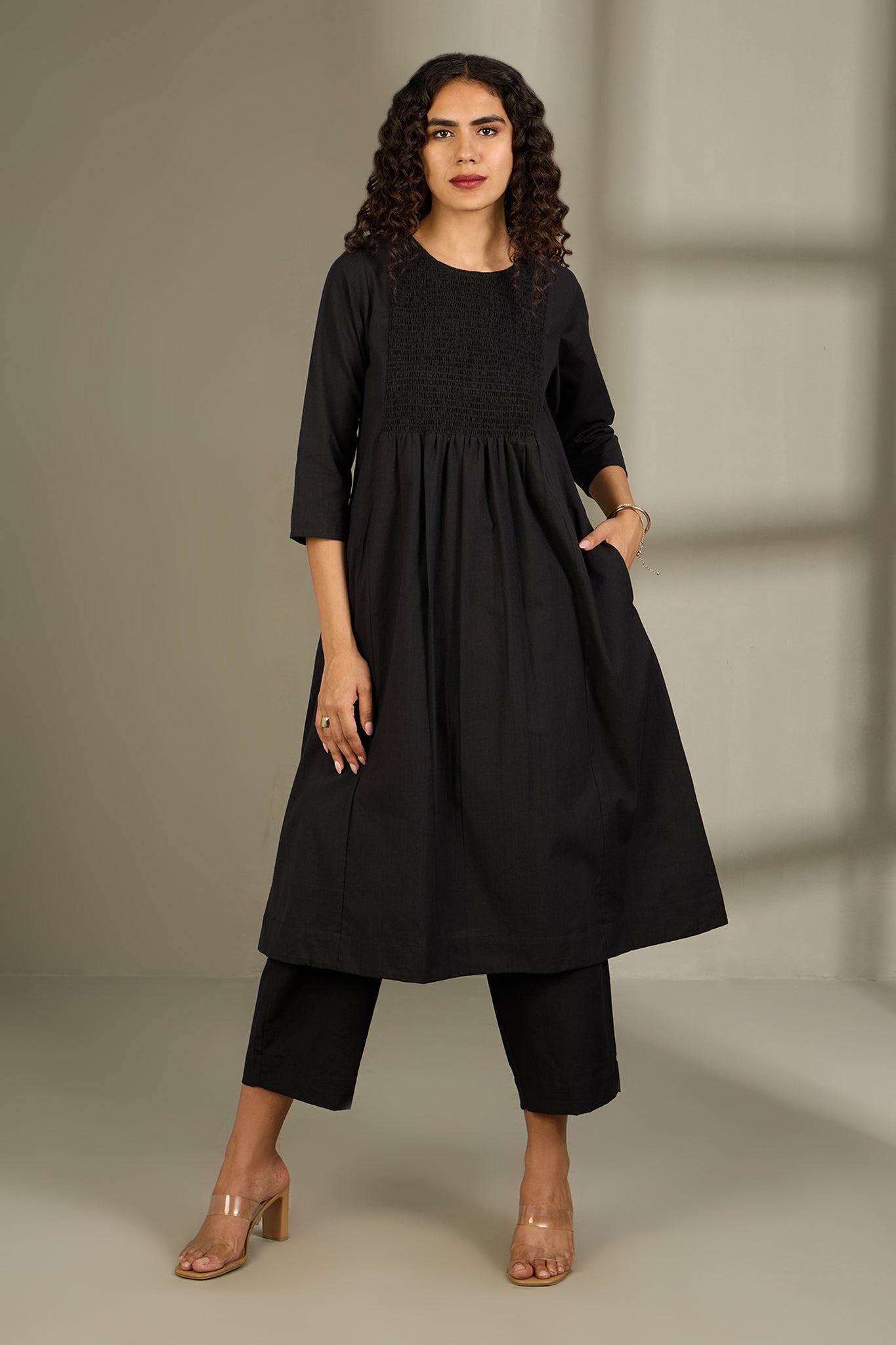 Maati Craft Co-ord Set Midnight Muse Smocked Yoke Kurta & Pants