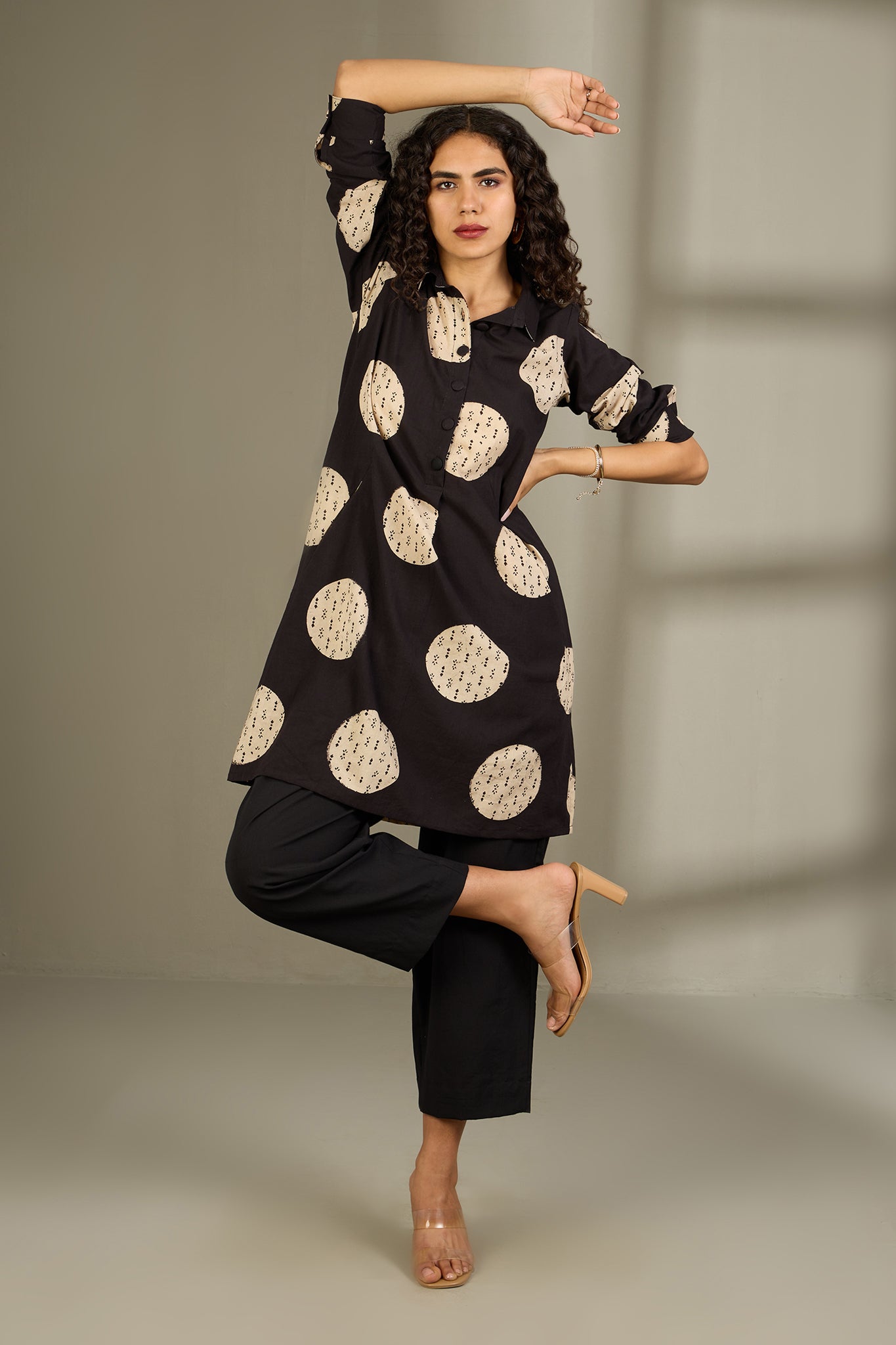 Maati Craft Mocha Dots Tunic Shirt Dress