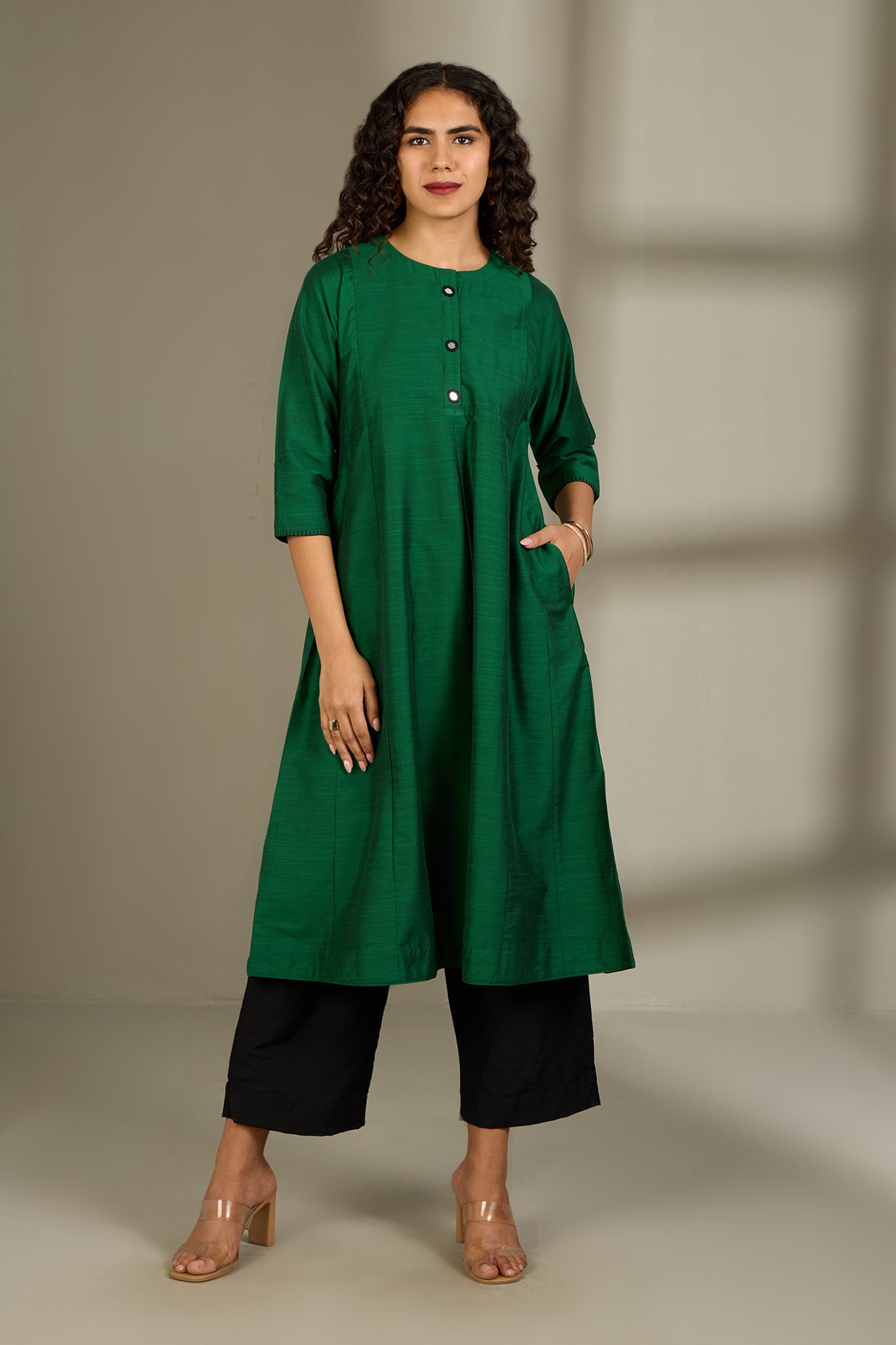 Maati Craft Shadowleaf Elegance Silk Slub Kalidar Kurta