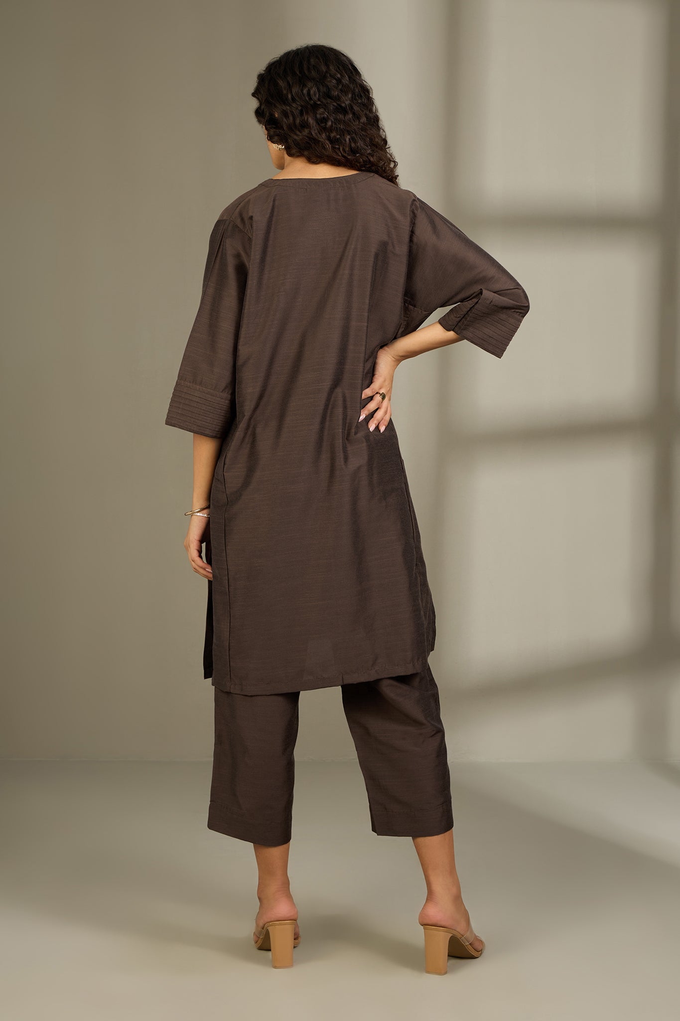 Maati Craft Co-ord Set Bronzed Serenity Luxe Silk Slub Kalidar Tunic (Set of 2)