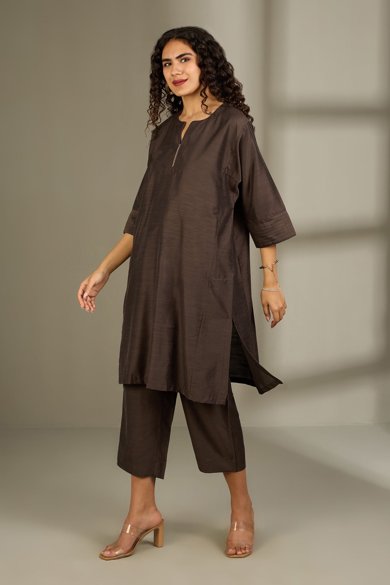Maati Craft Co-ord Set Bronzed Serenity Luxe Silk Slub Kalidar Tunic (Set of 2)