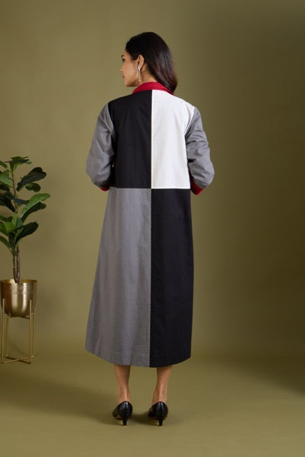 Maati Craft Noir Ember Glow Colour Block Button Down Dress