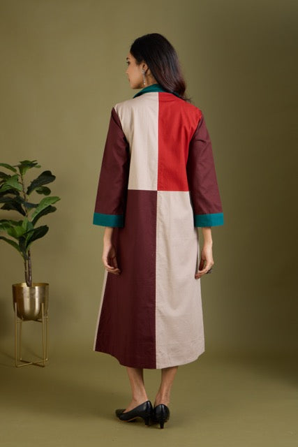 Maati Craft Woodland Whispers Colour Block Button Down Dress