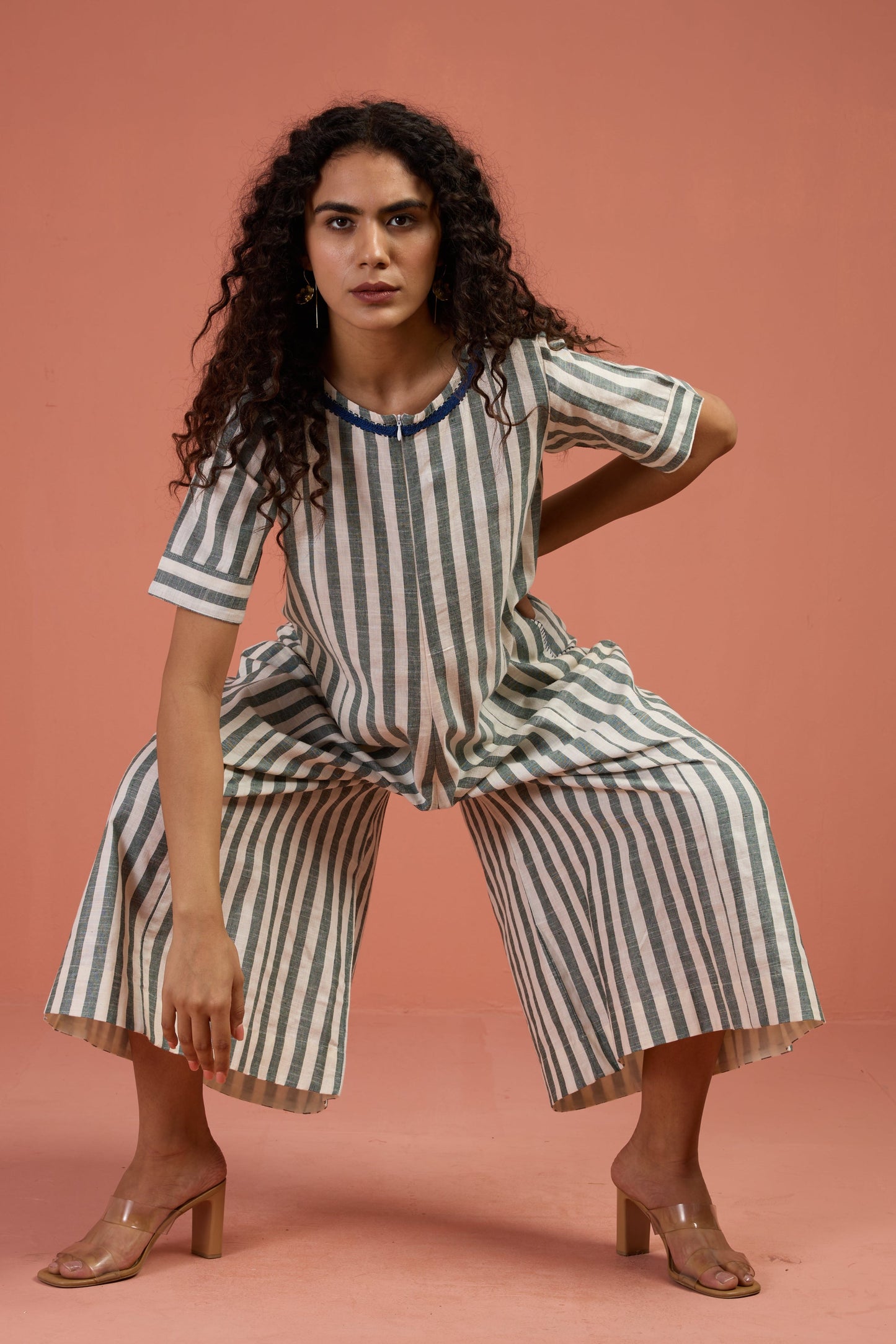 Maati Craft Mint Stripes Jumpsuit with Pockets