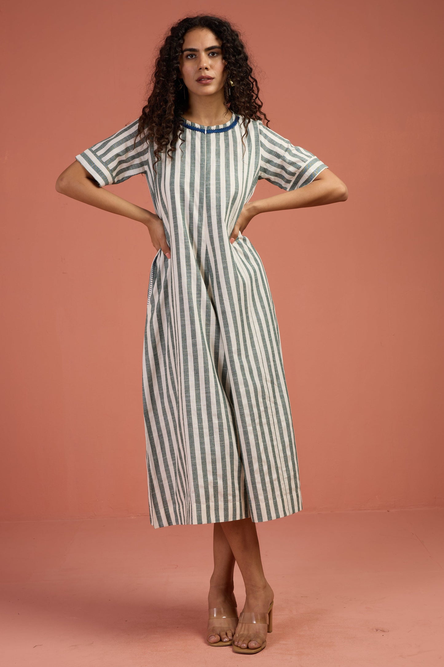 Maati Craft Mint Stripes Jumpsuit with Pockets