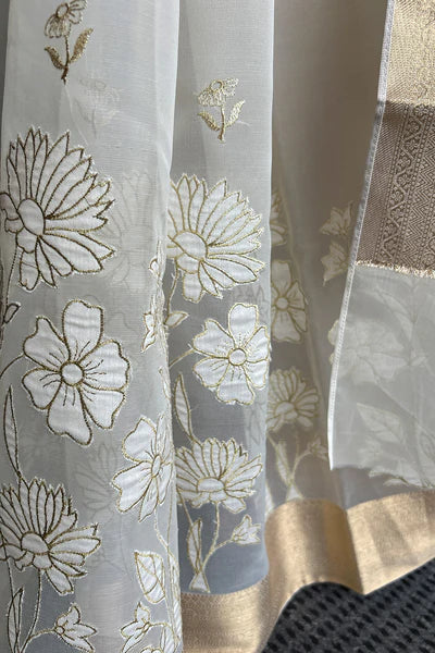 Organza saree with floral applique - Tara, Onam