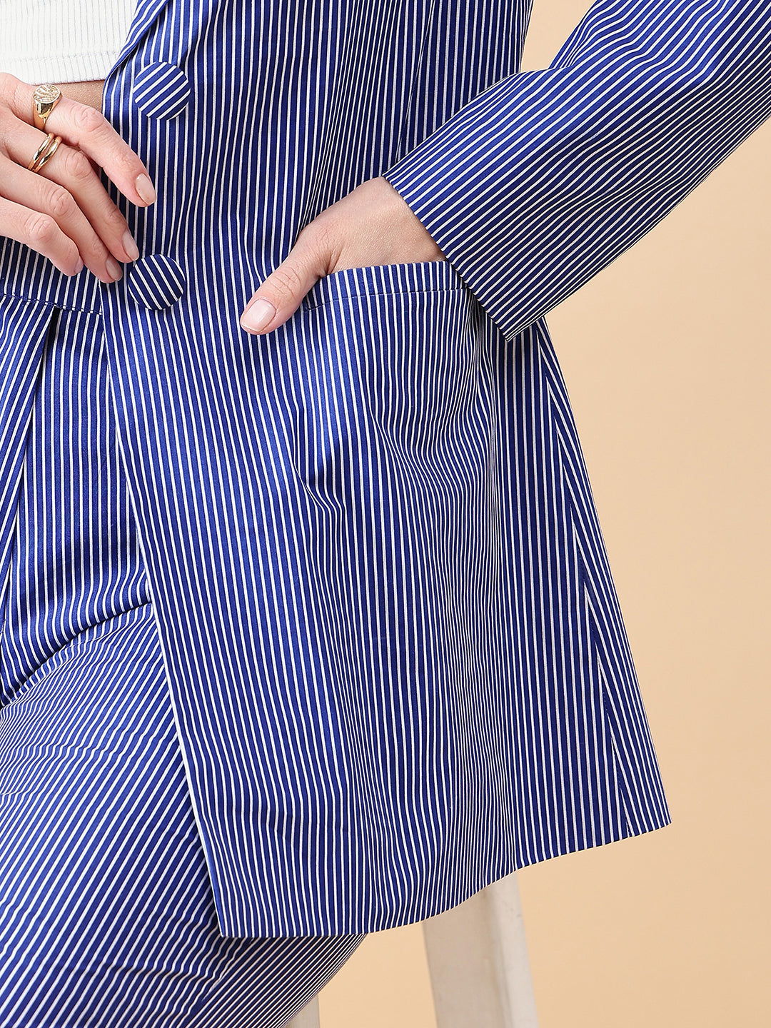 PowerSutra Cotton Stripe Pant Suit - Blue and White