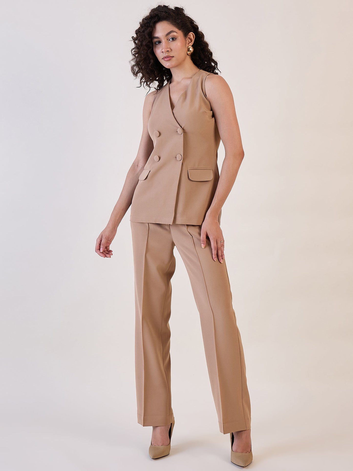 PowerSutra Brown Waistcoat Top With Trousers