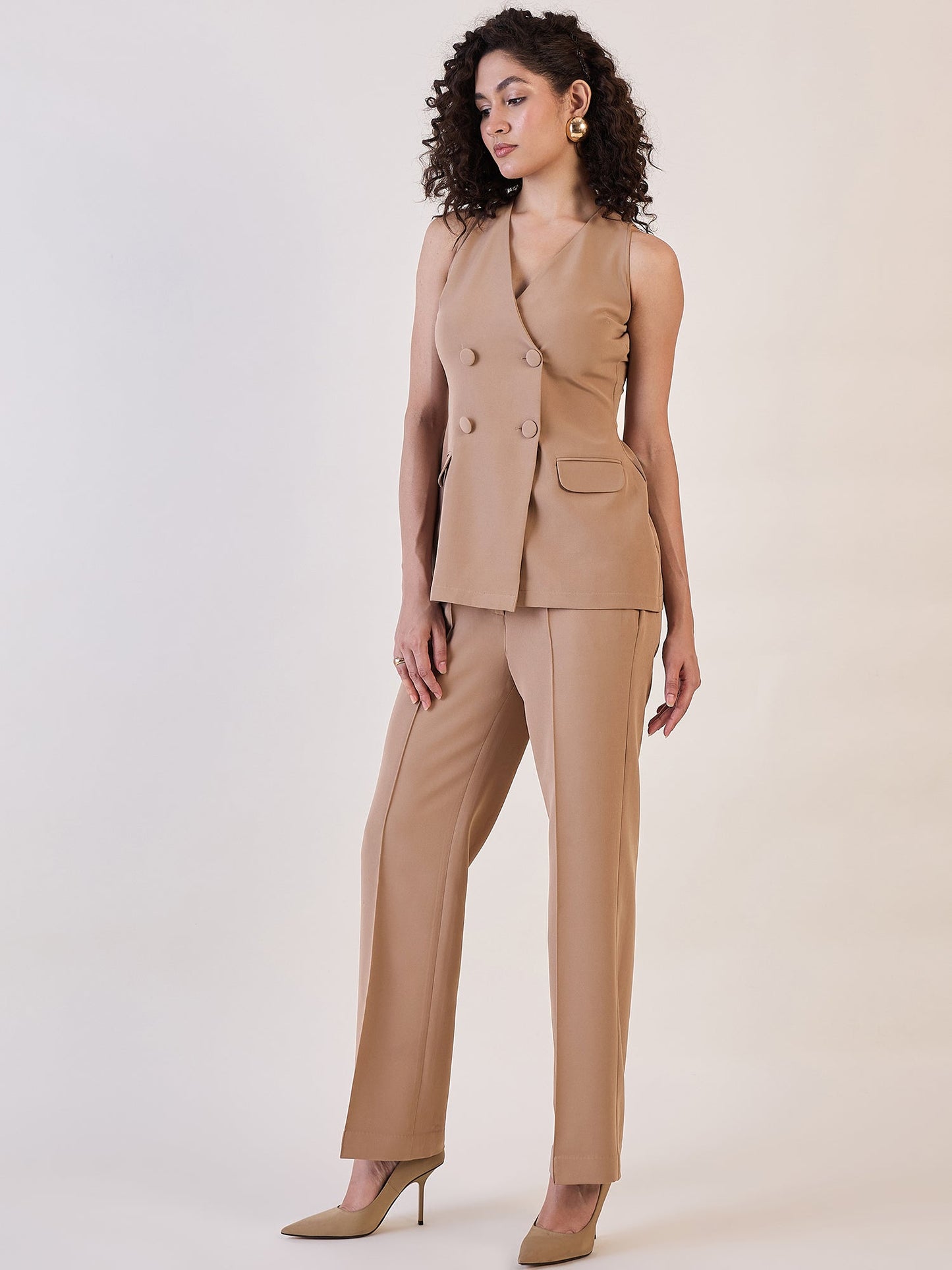 PowerSutra Brown Waistcoat Top With Trousers