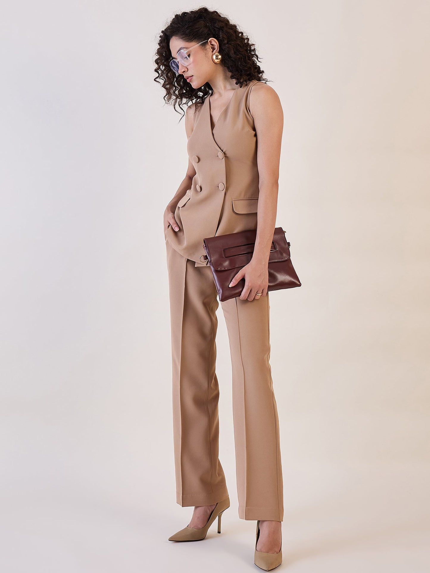 PowerSutra Brown Waistcoat Top With Trousers