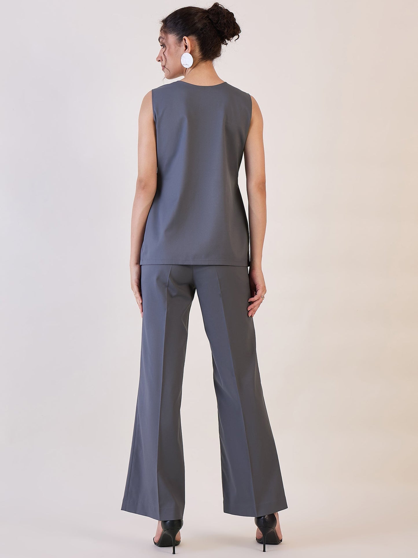 PowerSutra Grey Round Neck Top with Pin tuck Pants