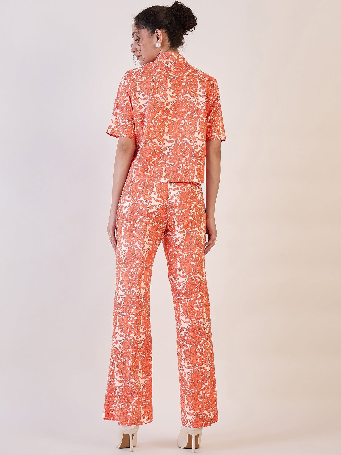PowerSutra White Floral Collar Shirt With Straight Trouser