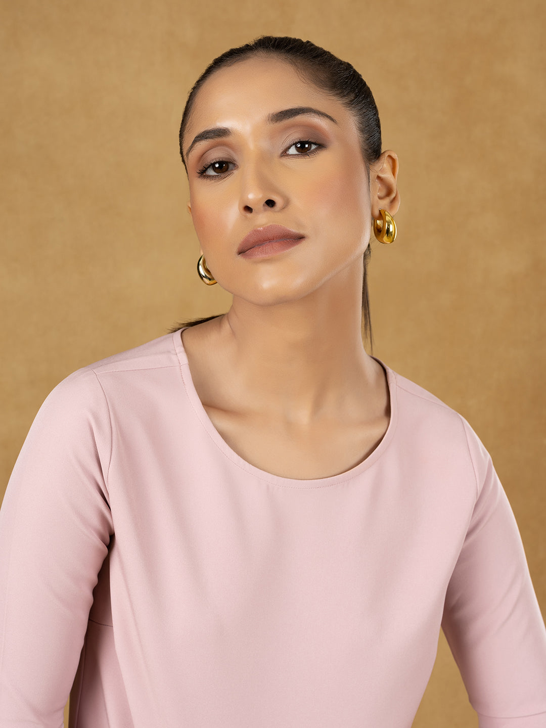 PowerSutra Pink Solid Boxy Top with Pullover Wide Leg Trousers