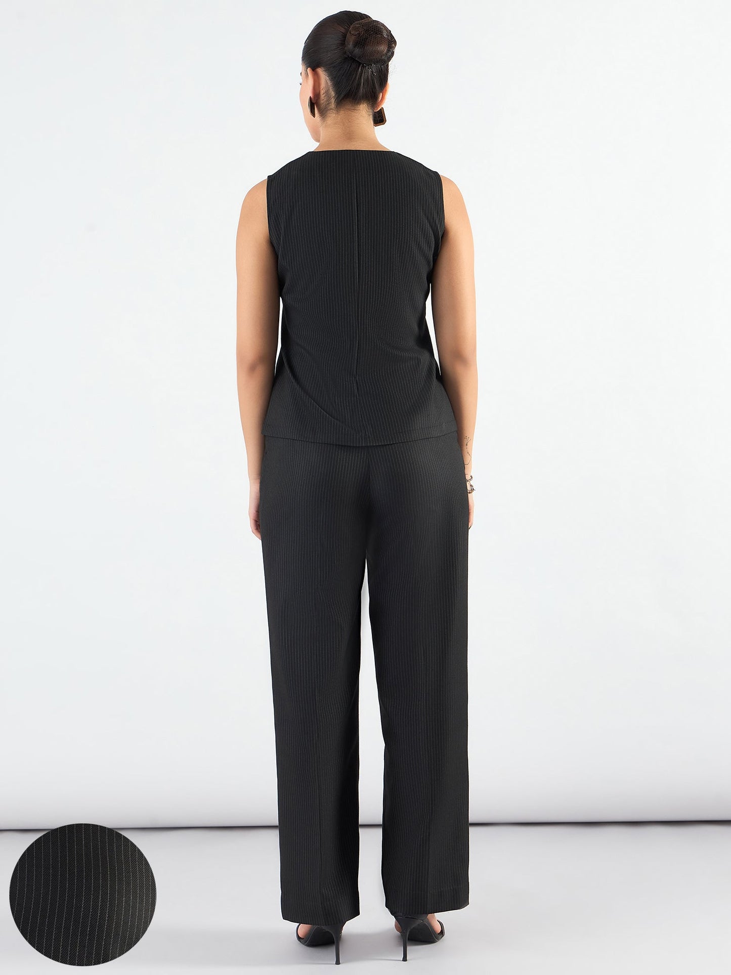 PowerSutra V-Neck Striped Sleeveless Vest Coat With Trouser