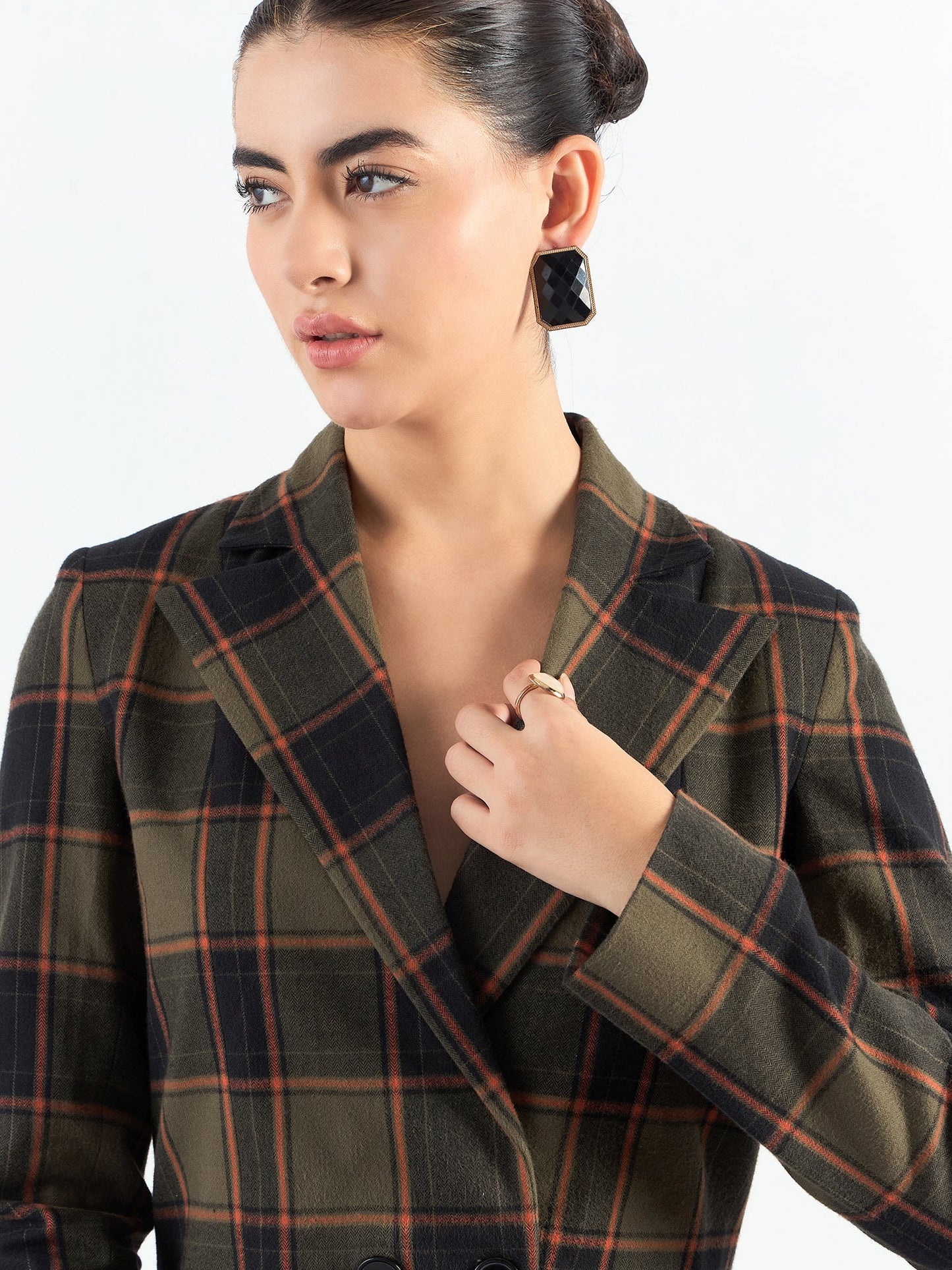 PowerSutra Notched Lapel Checkered Warm Crop Blazer With Trouser