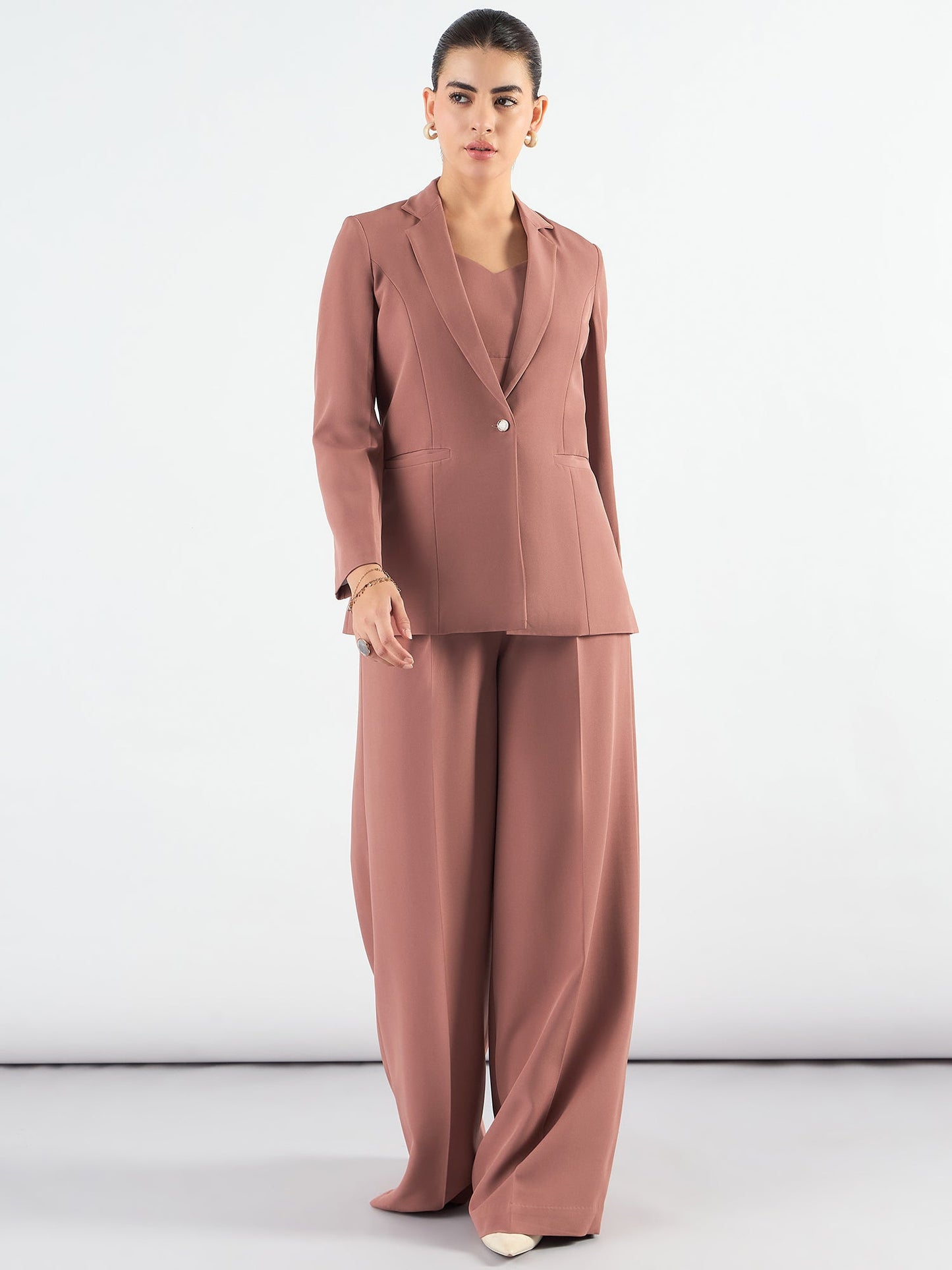 PowerSutra Dusty Peach Classic 3-Piece Suit In Stretchable Fabric