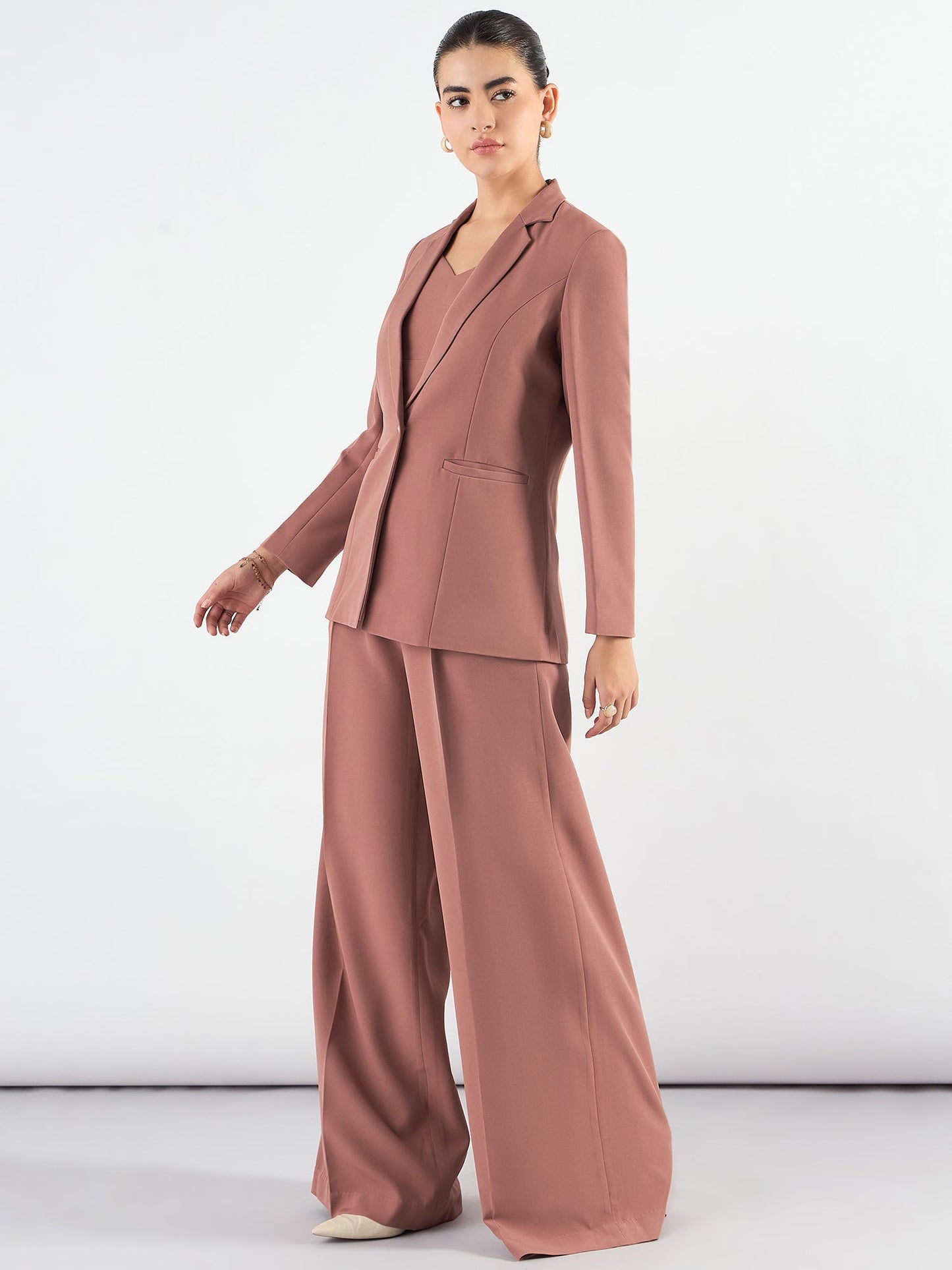 PowerSutra Dusty Peach Classic 3-Piece Suit In Stretchable Fabric
