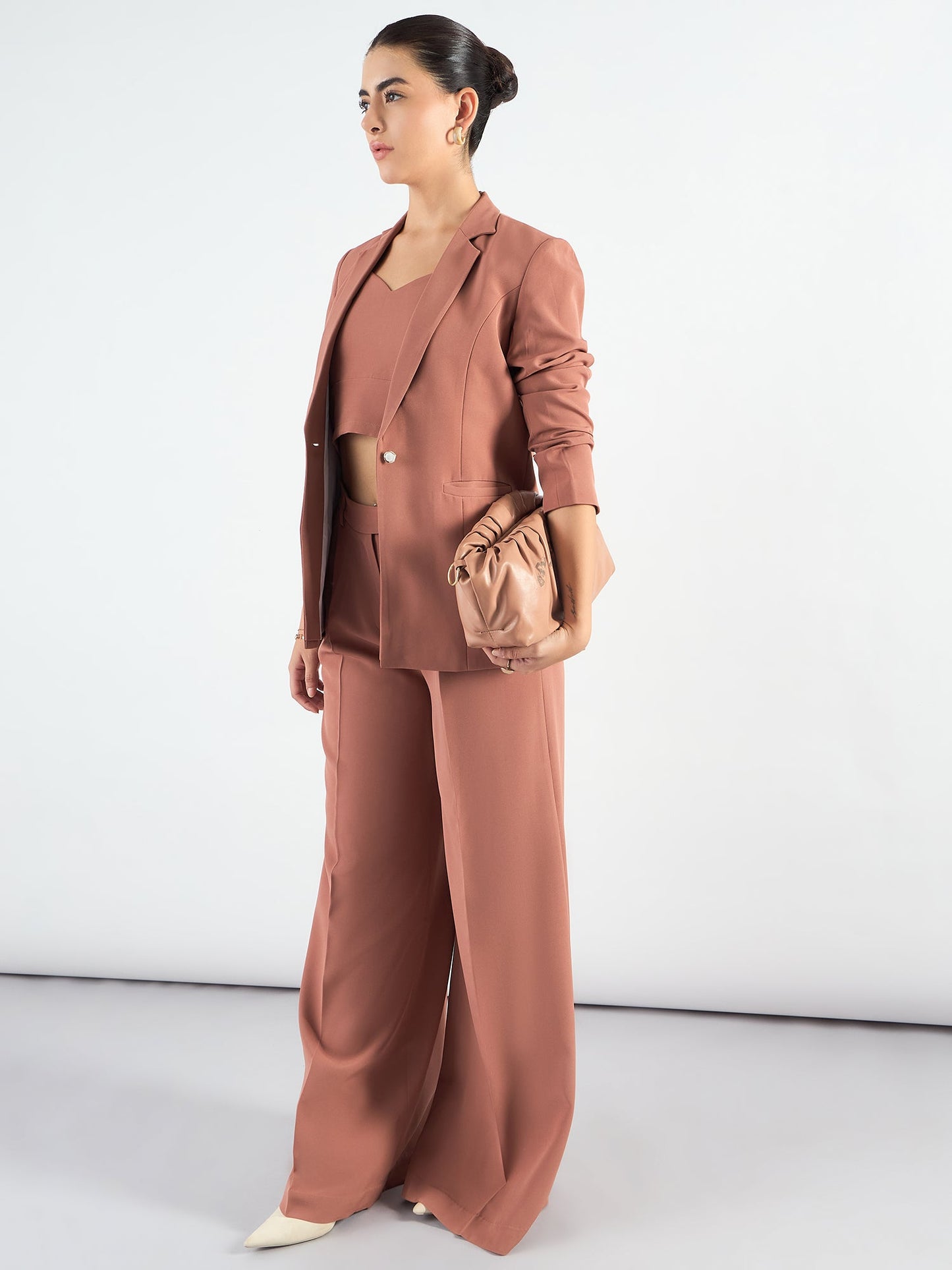 PowerSutra Dusty Peach Classic 3-Piece Suit In Stretchable Fabric