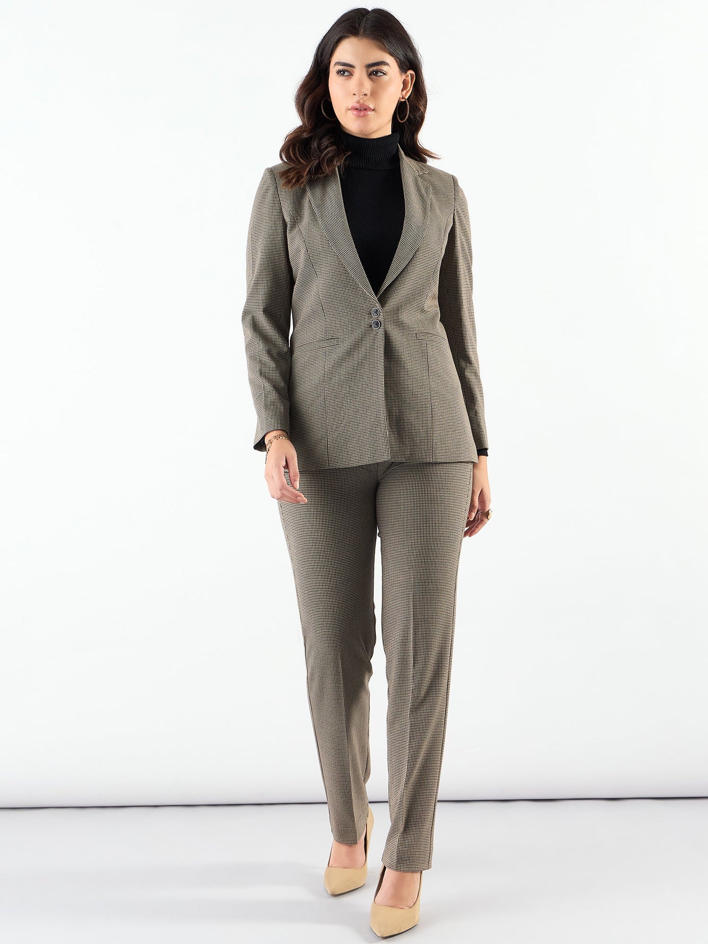 PowerSutra Notched Lapel Refined Check Blazer Paired With Trouser In 4-Way Stretch Fabric