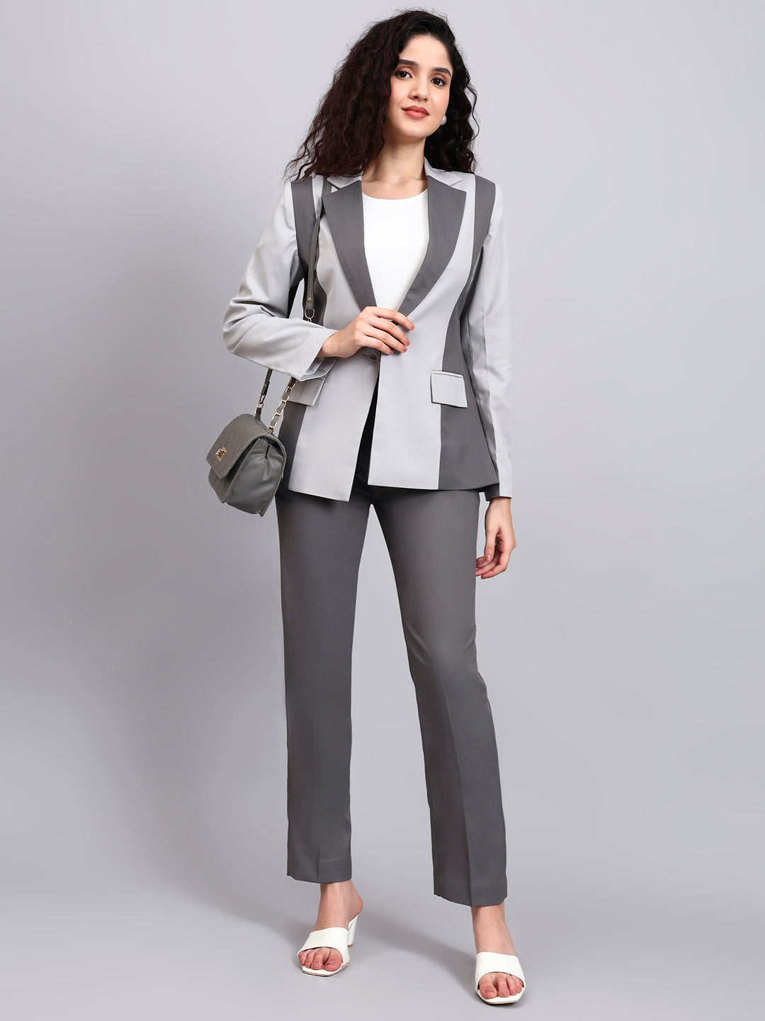 Powersutra Two-Tone Grey Color Blocking Suit That Defines Power Dressing With Sleek Precision