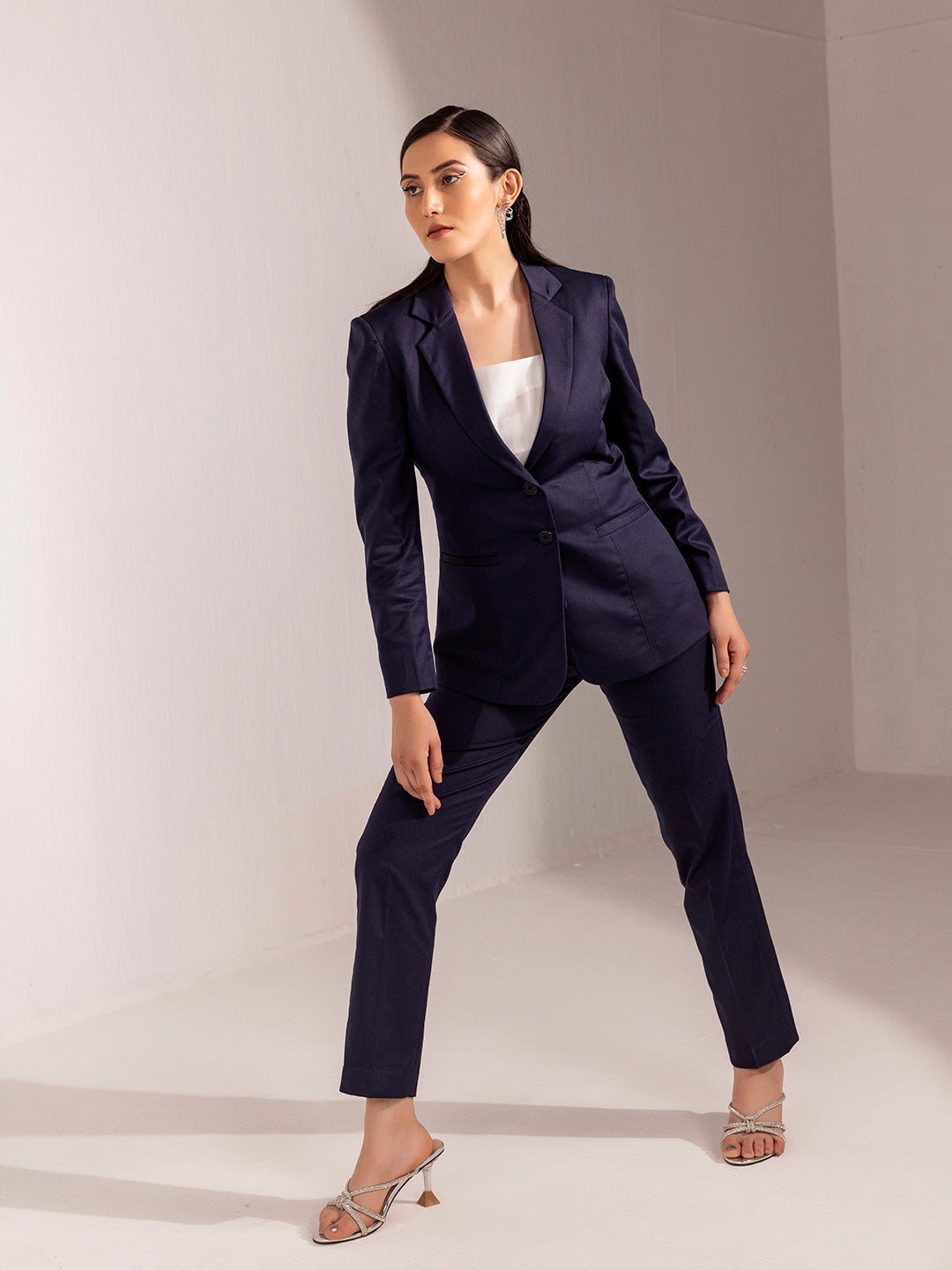 PowerSutra Poly Cotton Pant Suit - Navy Blue
