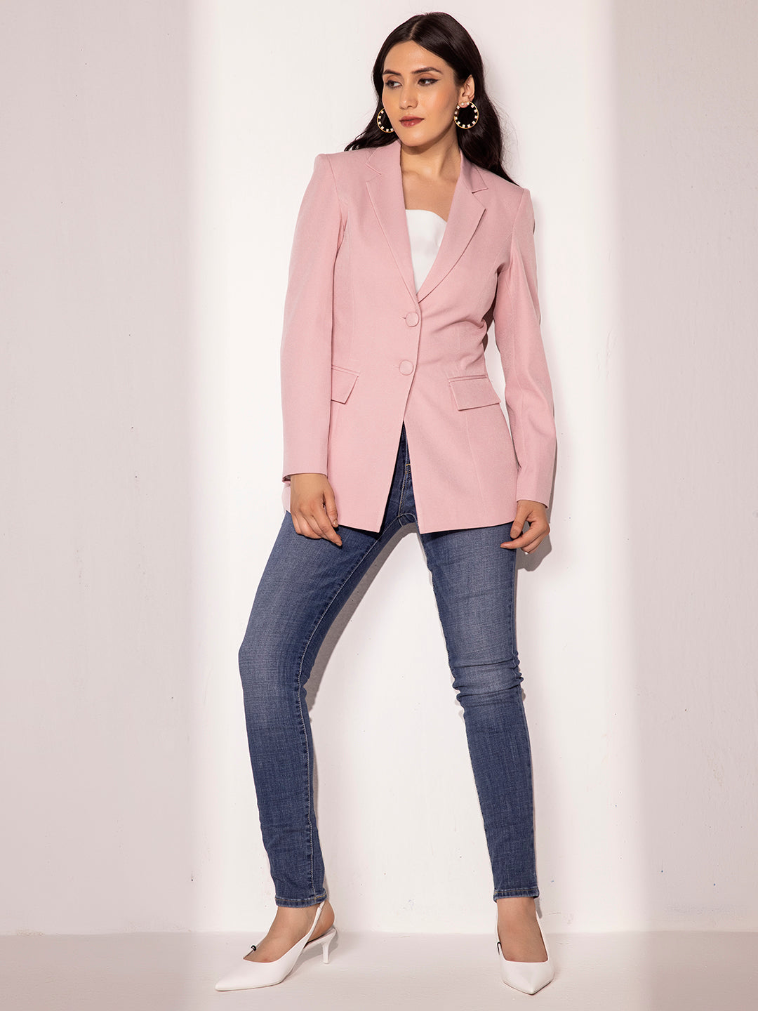PowerSutra Double Button Notch Collar Blazer - Pink