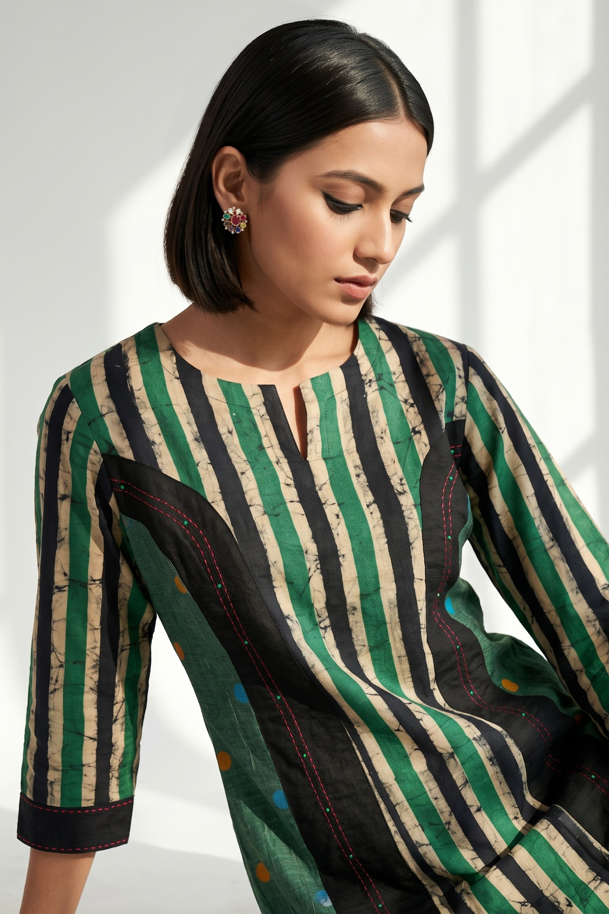 Princess Cut Panel Kurta In Verdant Green And Dotted Landscape Mc
