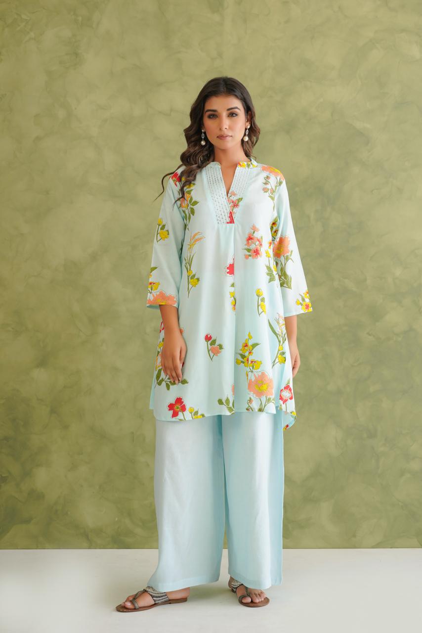 Meeval Modal Silk Co-ord Set With Zari and Sequins Work & Double Pockets in Kurta LP