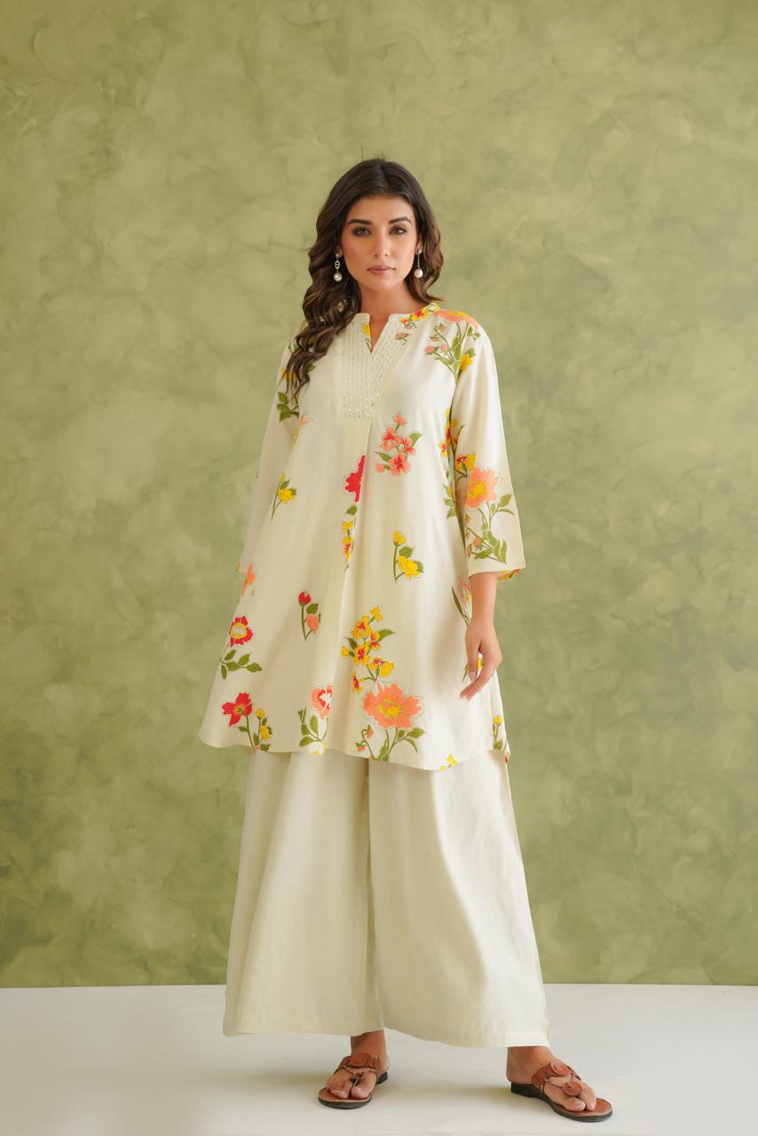 Meeval Modal Silk Co-ord Set With Zari and Sequins Work & Double Pockets in Kurta LP