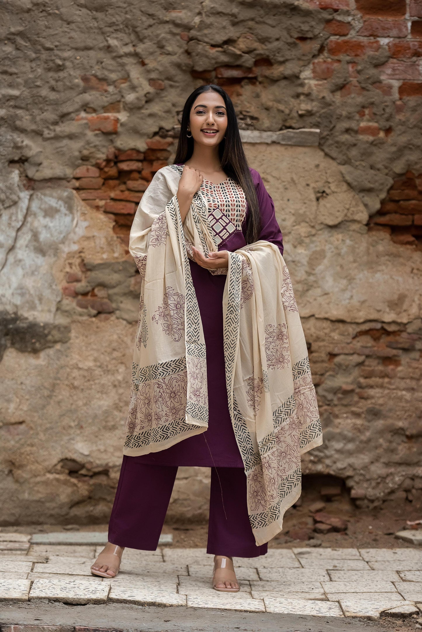 Meeval Designer Cotton 3 Pc Set With Kota Doriya Dupatta LP