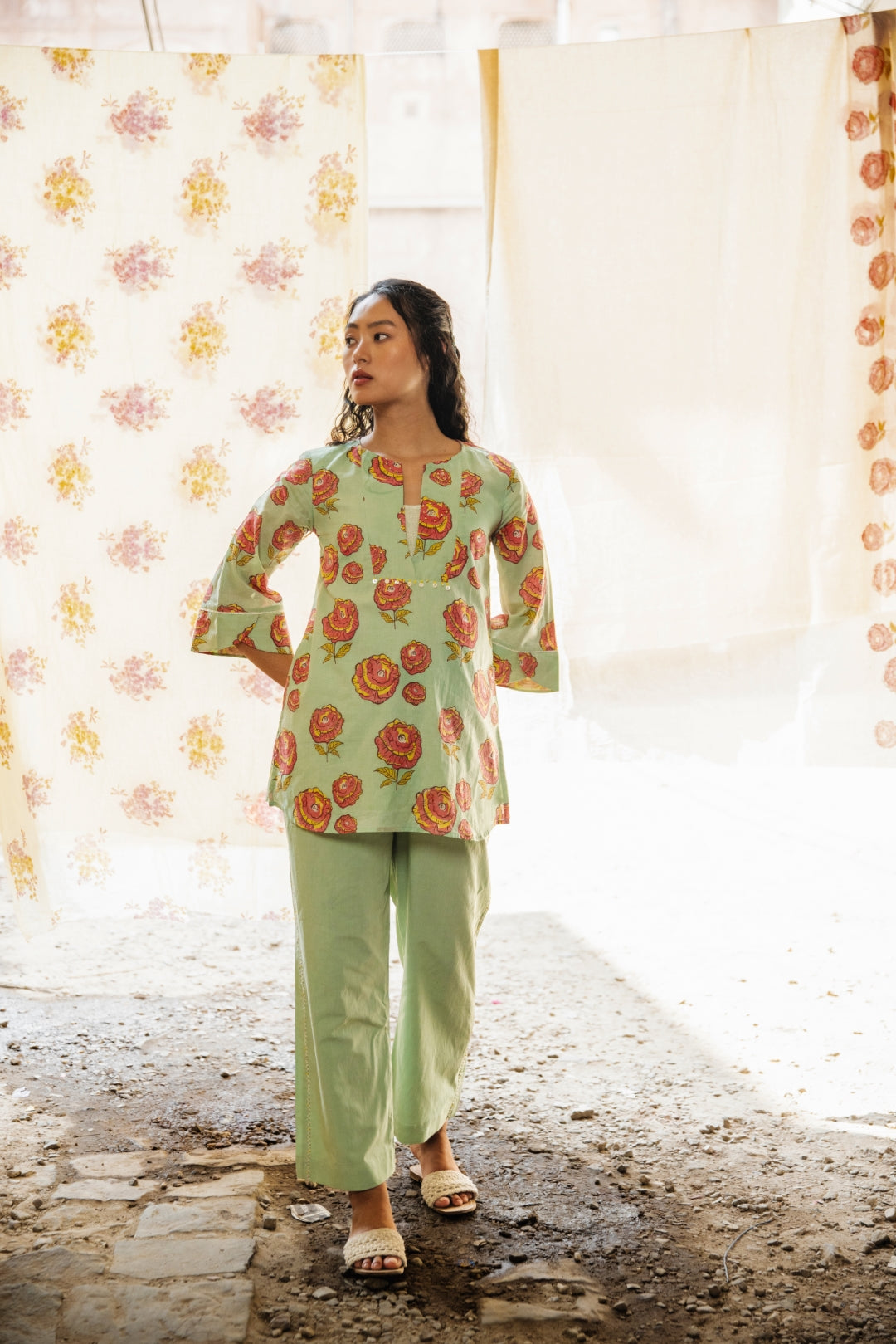 Roselyn Mint Short Kurti Set