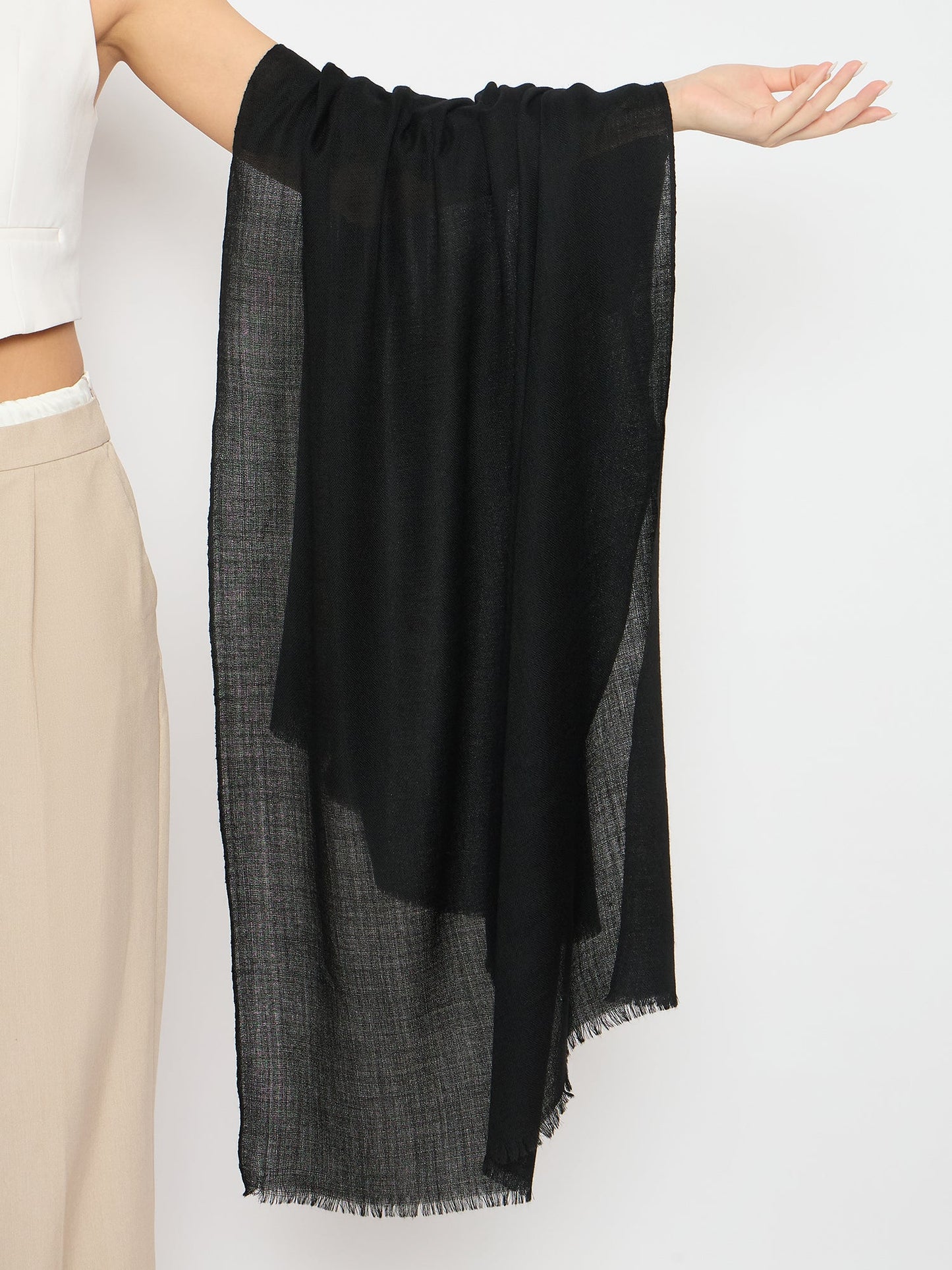 PowerSutra Black Classic Soft Woolen Rectangular Stole