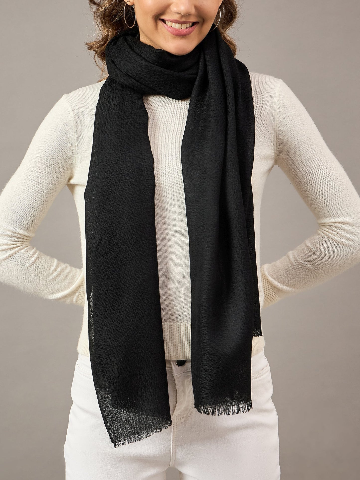 PowerSutra Black Classic Soft Woolen Rectangular Stole
