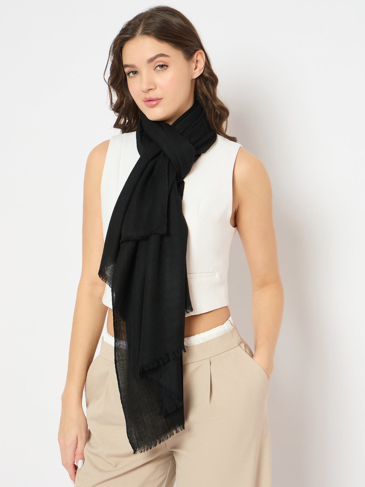 PowerSutra Black Classic Soft Woolen Rectangular Stole