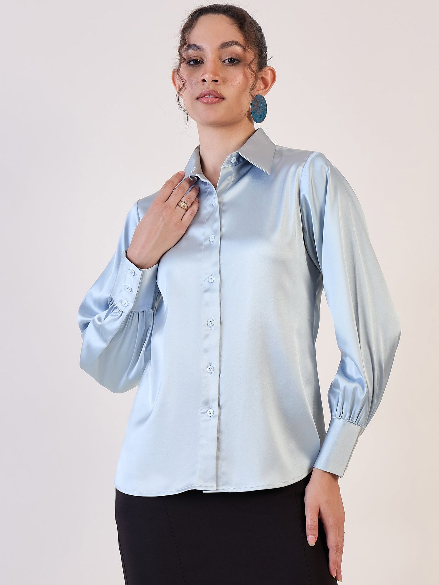 PowerSutra Grey Balloon Sleeve Regular Shirt
