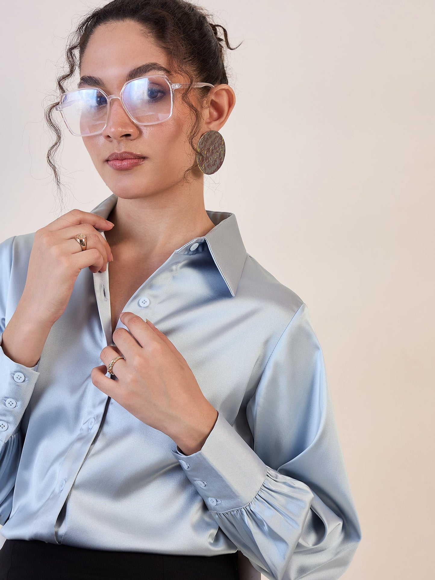 PowerSutra Grey Balloon Sleeve Regular Shirt